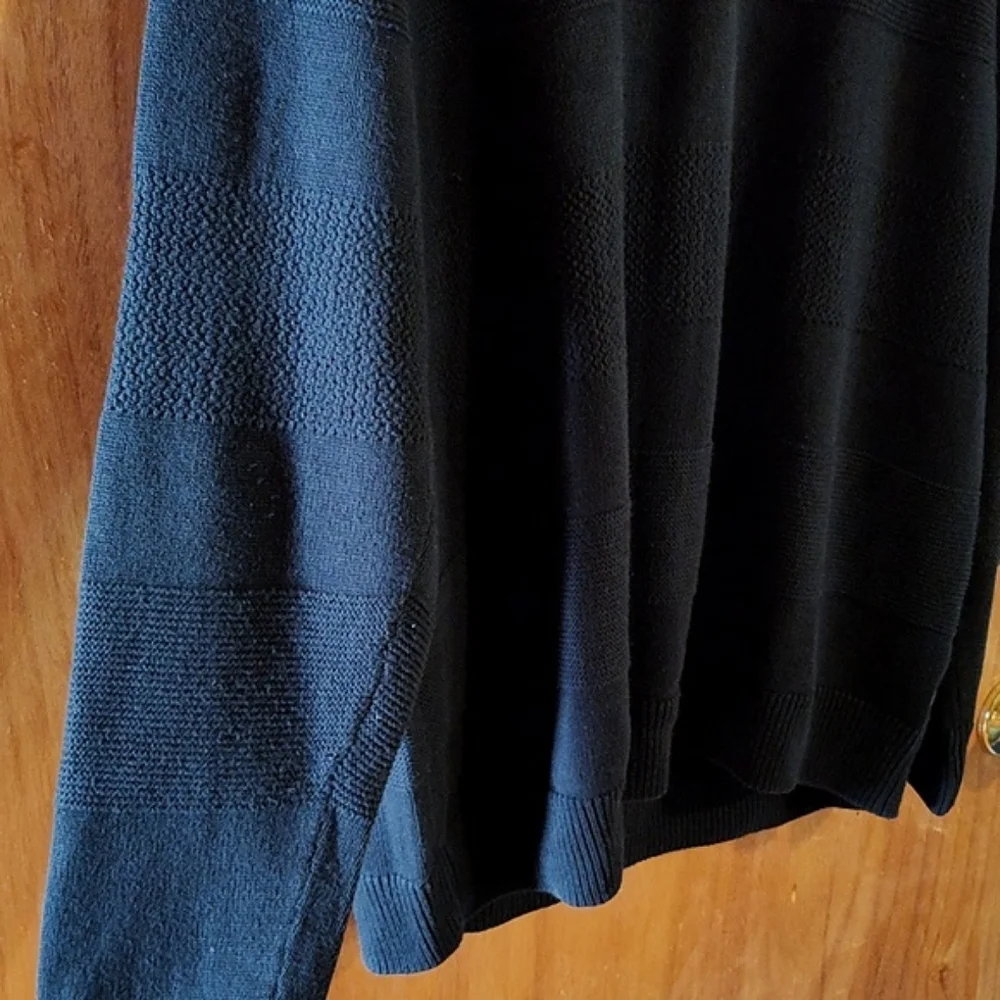 Chaps Mens Pullover Sweater Black Textured Ribbed Quarter Zip 100% Cotton XL